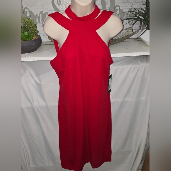 Bebe Women's Halter Scuba Crepe Bodycon Dress, Red Size 4 Or 12 - Pick One - Picture 3 of 11